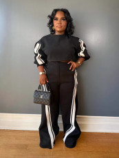 Stripe Long Sleeve Sweatshirt Straight Pants Suit OLYF-6167