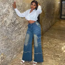 Fashion Washed Loose Wide Leg Jeans GAKF-41120