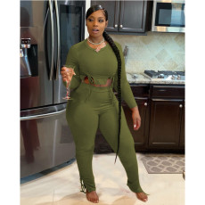 Long Sleeve Solid Color Two Piece Pants Set QXTF-8112