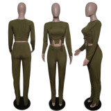 Long Sleeve Solid Color Two Piece Pants Set QXTF-8112
