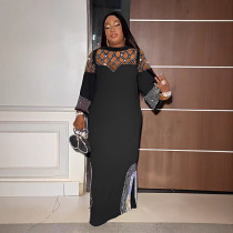 Plus Size Hot Drill Hollow Out Split Maxi Dress NY-3358