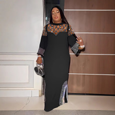 Plus Size Hot Drill Hollow Out Split Maxi Dress NY-3358