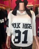 Pre Order: About 7 work days shipping V Neck Loose Letter Print T Shirt YUEM-600601