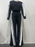 Stripe Long Sleeve Sweatshirt Straight Pants Suit OLYF-6167