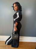 Stripe Long Sleeve Sweatshirt Straight Pants Suit OLYF-6167