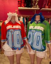 Pre Order: About 7 work days shipping V Neck Loose Letter Print T Shirt YUEM-600601