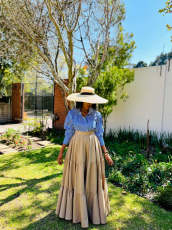 Stripe Shirt And Long Big Swing Skirt 2 Piece Set OLYF-6168
