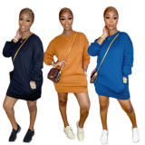 Solid Coior Long Sleeve Midi Dress QXTF-8122