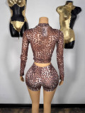 Fashion Leopard Print Skinny Short Suit YUEM-600602