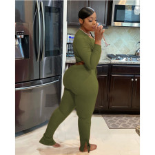 Long Sleeve Solid Color Two Piece Pants Set QXTF-8112