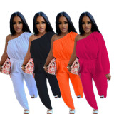 Single Shoulder Solid Loose Jumpsuit QXTF-8313