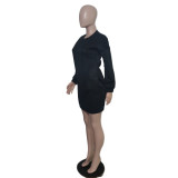 Solid Coior Long Sleeve Midi Dress QXTF-8122