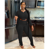 Long Sleeve Solid Color Two Piece Pants Set QXTF-8112