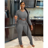 Long Sleeve Solid Color Two Piece Pants Set QXTF-8112