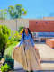 Stripe Shirt And Long Big Swing Skirt 2 Piece Set OLYF-6168