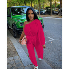 Single Shoulder Solid Loose Jumpsuit QXTF-8313