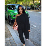 Single Shoulder Solid Loose Jumpsuit QXTF-8313