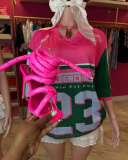 Pre Order: About 7 work days shipping V Neck Loose Letter Print T Shirt YUEM-600601