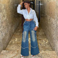 Fashion Washed Loose Wide Leg Jeans GAKF-41120