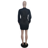 Solid Coior Long Sleeve Midi Dress QXTF-8122