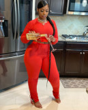 Long Sleeve Solid Color Two Piece Pants Set QXTF-8112
