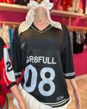 Pre Order: About 7 work days shipping V Neck Loose Letter Print T Shirt YUEM-600601
