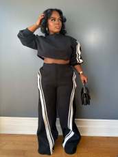Stripe Long Sleeve Sweatshirt Straight Pants Suit OLYF-6167