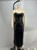 Sexy PU Leather Pleated Split Bandage Dress GPBY-DS177