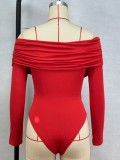 Solid Color V Neck Patchwork Bodysuit GPBY-16352