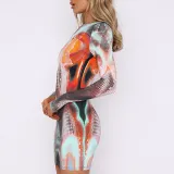Long Sleeve Print Slim Mini Dress GPBY-14519