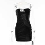 Sexy Tube Top PU Bandage Dress GPBY-13712