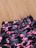 Kids Girl Print T Shirt And Camouflage Pants Suit GYMF-137