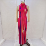 Colorful Stripe Print Sleeveless Long Dress GPBY-14525