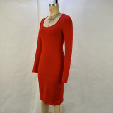 Square Neck Solid Color Midi Dress GPBY-14582