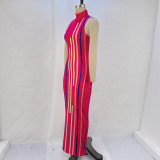 Colorful Stripe Print Sleeveless Long Dress GPBY-14525