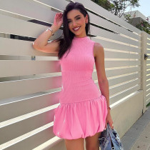 Solid Color Backless Pleated MinI Dress GPBY-15792