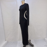 Color Block Long Sleeve Maxi Dress GPBY-14579