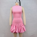 Solid Color Backless Pleated MinI Dress GPBY-15792