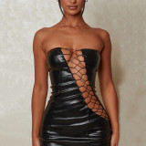 Sexy Tube Top PU Bandage Dress GPBY-13712