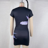 Short Sleeve Print Two Piece Skirts Set GPBY-15452