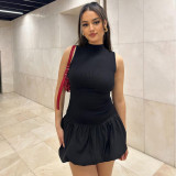 Solid Color Backless Pleated MinI Dress GPBY-15792