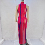 Colorful Stripe Print Sleeveless Long Dress GPBY-14525