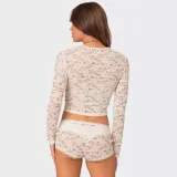 Lace Long Sleeve Shorts T Shirt GPBY-15794