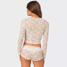 Lace Long Sleeve Shorts T Shirt GPBY-15794