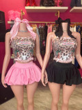 Pre Order: About 7 work days shipping Leopard Print Wrap Chest Tops Skirts Suit YUEM-600624