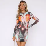 Long Sleeve Print Slim Mini Dress GPBY-14519