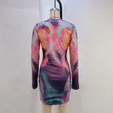 Long Sleeve Print Slim Mini Dress GPBY-14519