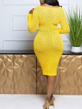 Flare Sleeve Hollow Out Knits Midi Dress ZDF-31378