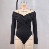 Solid Color V Neck Patchwork Bodysuit GPBY-16352