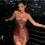 PU Leather Skinny Backless Tube Top Dress GPBY-13532